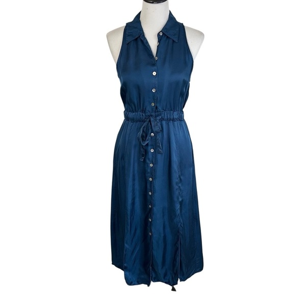 CINQ A SEPT  Womens Joyce Sleeveless Tie Waist Satin Midi Dress Sz 4 Button Up - Picture 2 of 16